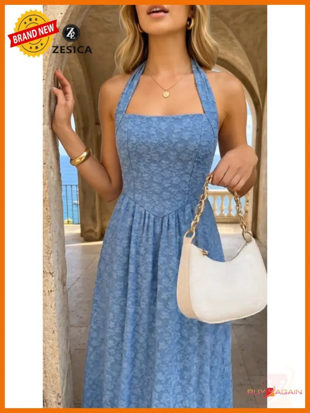 Floral Halter Maxi Dress Sleeveless A-Line Cocktail Wedding Guest